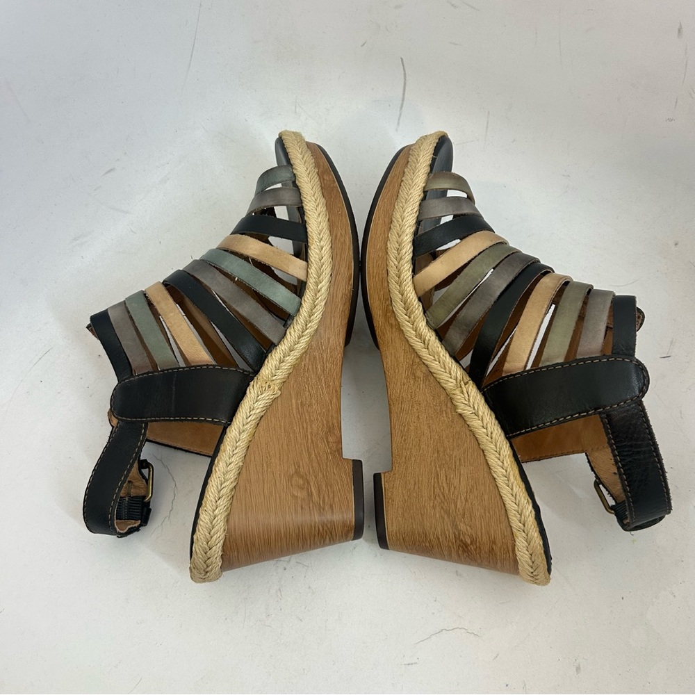 PIKOLONOS Leather Multi-Strap Wedge Sandals 40 us 9 Black Mixed Neutral - Picture 4 of 9